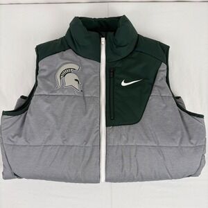 Nike Michigan State Spartans Puffer Vest Mens Full Zip Gray Green Size‎ Small